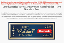 Builder of Callahan Crossing, Century Communities, voted America's most trustworthy homebuilder.